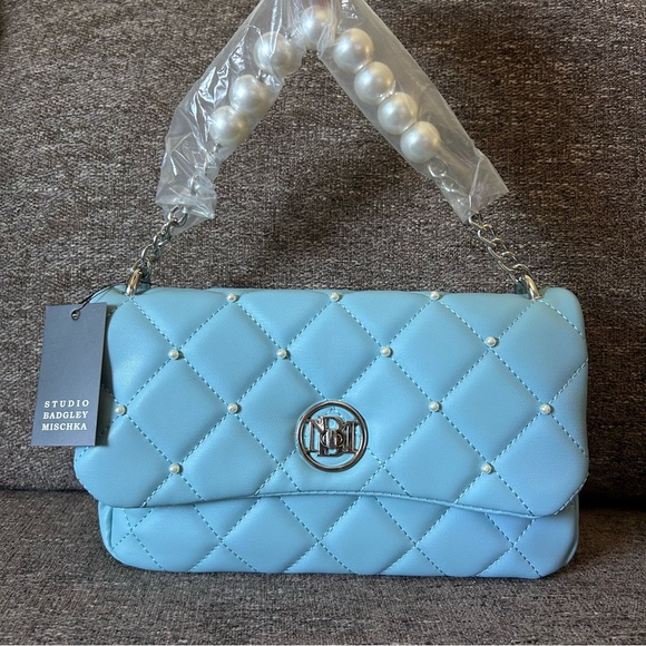 Badgley Mischka Blue Quilted Bag with Removable Crossbody Strap - Picture 2 of 7